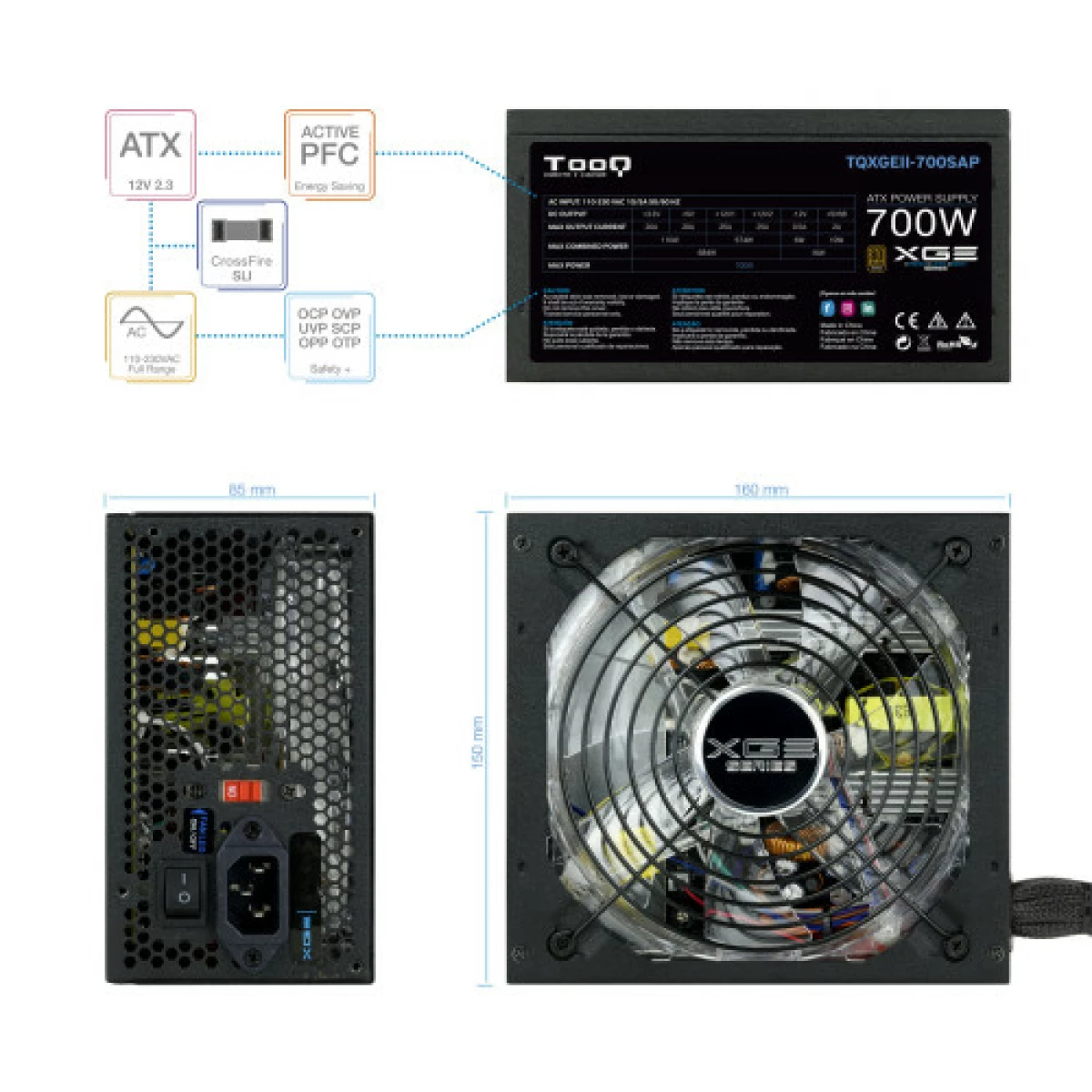 Galery – TooQ TQXGEII-700SAP fonte de alimentação 700 W 20+4 pin ATX ATX Preto0