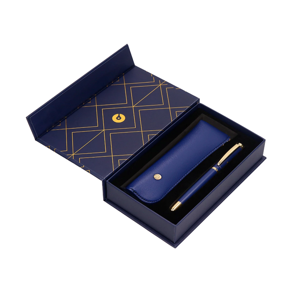 Galery – Caneta e estojo belius soiree desenho art deco azul marinho e dourado tinta azul caixa design0