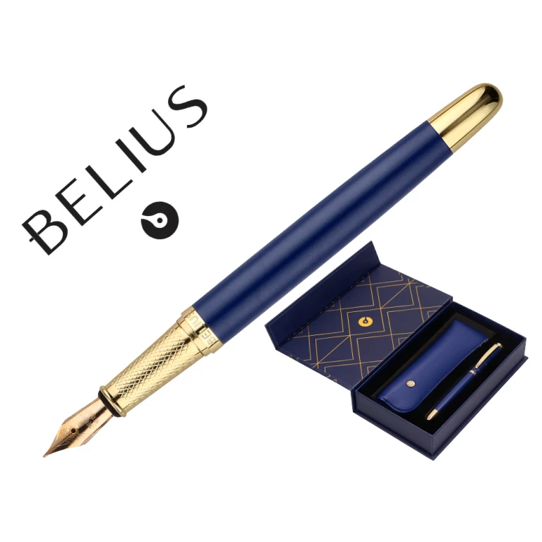 Thumbnail-Caneta e estojo belius soiree desenho art deco azul marinho e dourado tinta azul caixa design