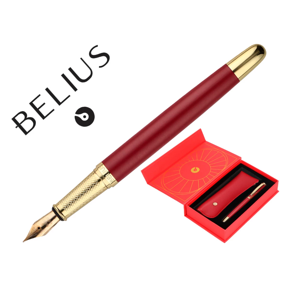 Thumbnail-Caneta e estojo belius soiree desenho art deco bordeaux e dourado tinta azul caixa design