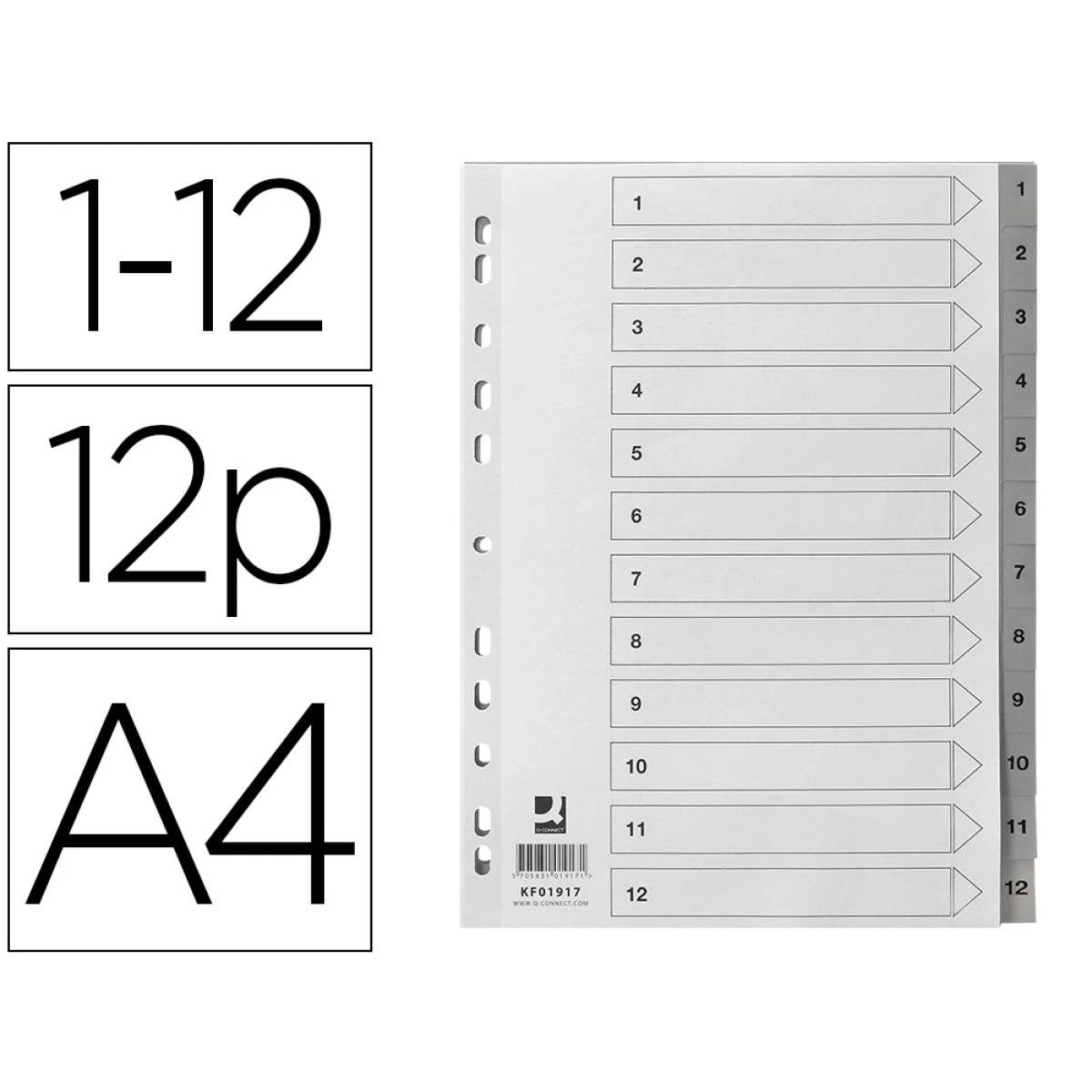 Thumbnail-Separador numerico q-connect plastico 1-12 conjunto de 12 separadores din a4 multiperfurados