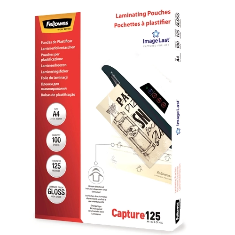 Thumbnail-Pacote Fellowes com 100 capas laminadas brilhantes A4 – 125 mícrons – alta qualidade – transparente