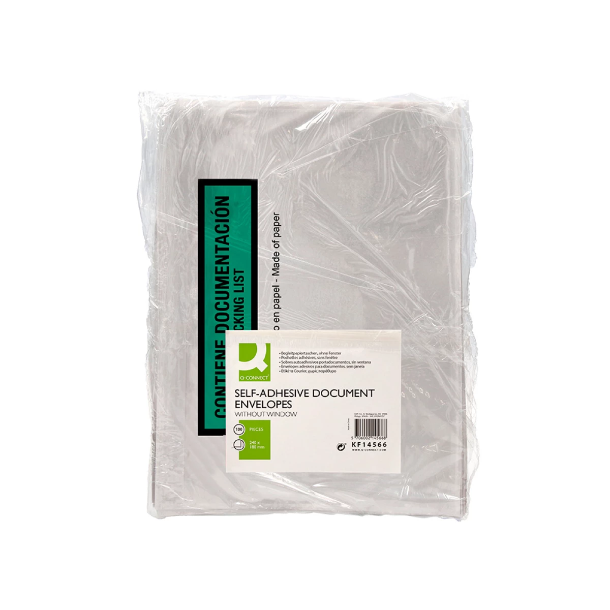 Galery – Envelope autoadesivo q-connect porta documentos multilingue 240×180 mm sem janela 100% papel pack de 100 unidades0