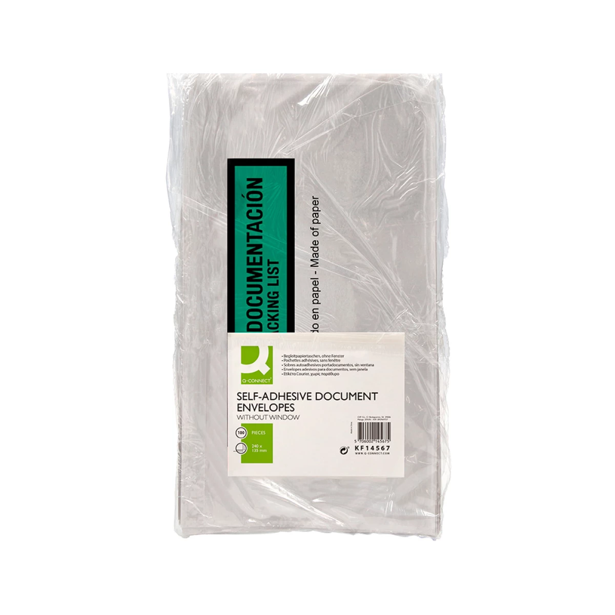 Galery – Envelope autoadesivo q-connect porta documentos multilingue 240×135 mm sem janela 100% papel pack de 100 unidades0