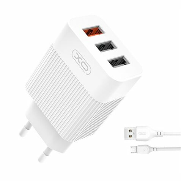 Thumbnail-XO L72 Power Charger Pack 1x USB-A 18W Quick Charge 3.0, 2x USB-A + Cabo USB-A para MicroUSB