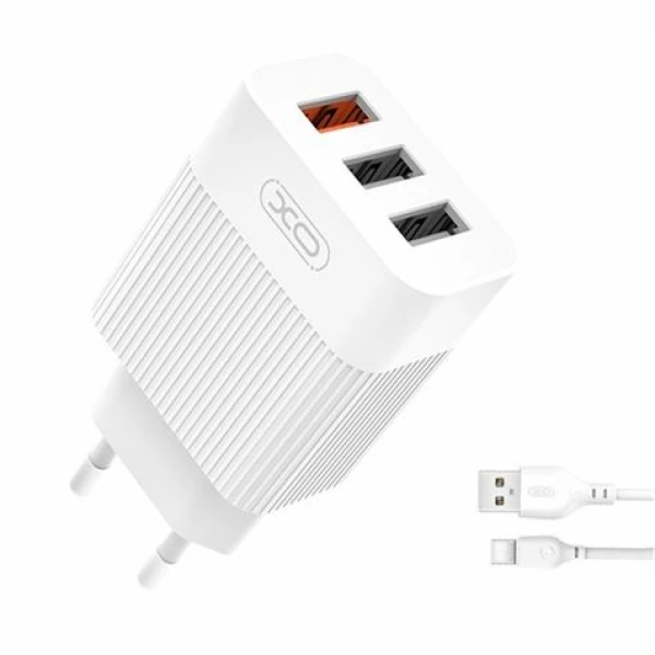 Thumbnail-XO L72 Power Charger Pack 1x USB-A 18W Quick Charge 3.0, 2x USB-A + Cabo USB-A para USB-C