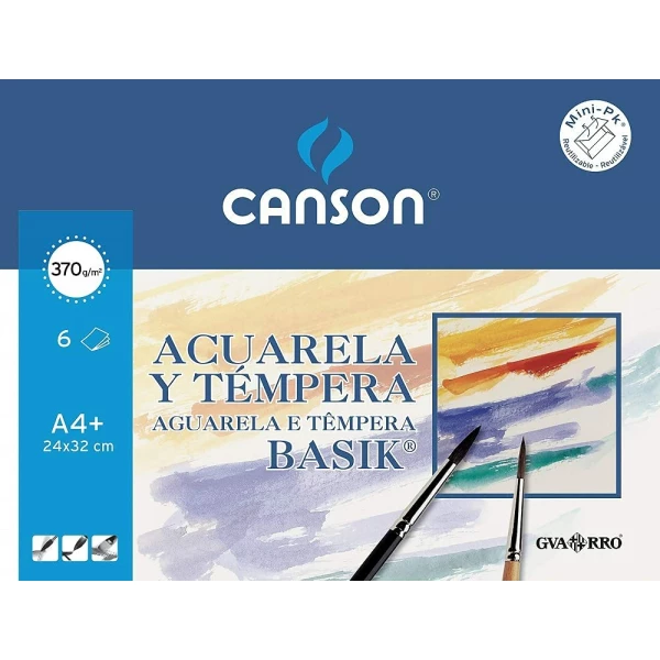 Thumbnail-Canson Acuarela Basik Minipack de 6 Folhas A4+ – 24x32cm – 370g – Cor Branco