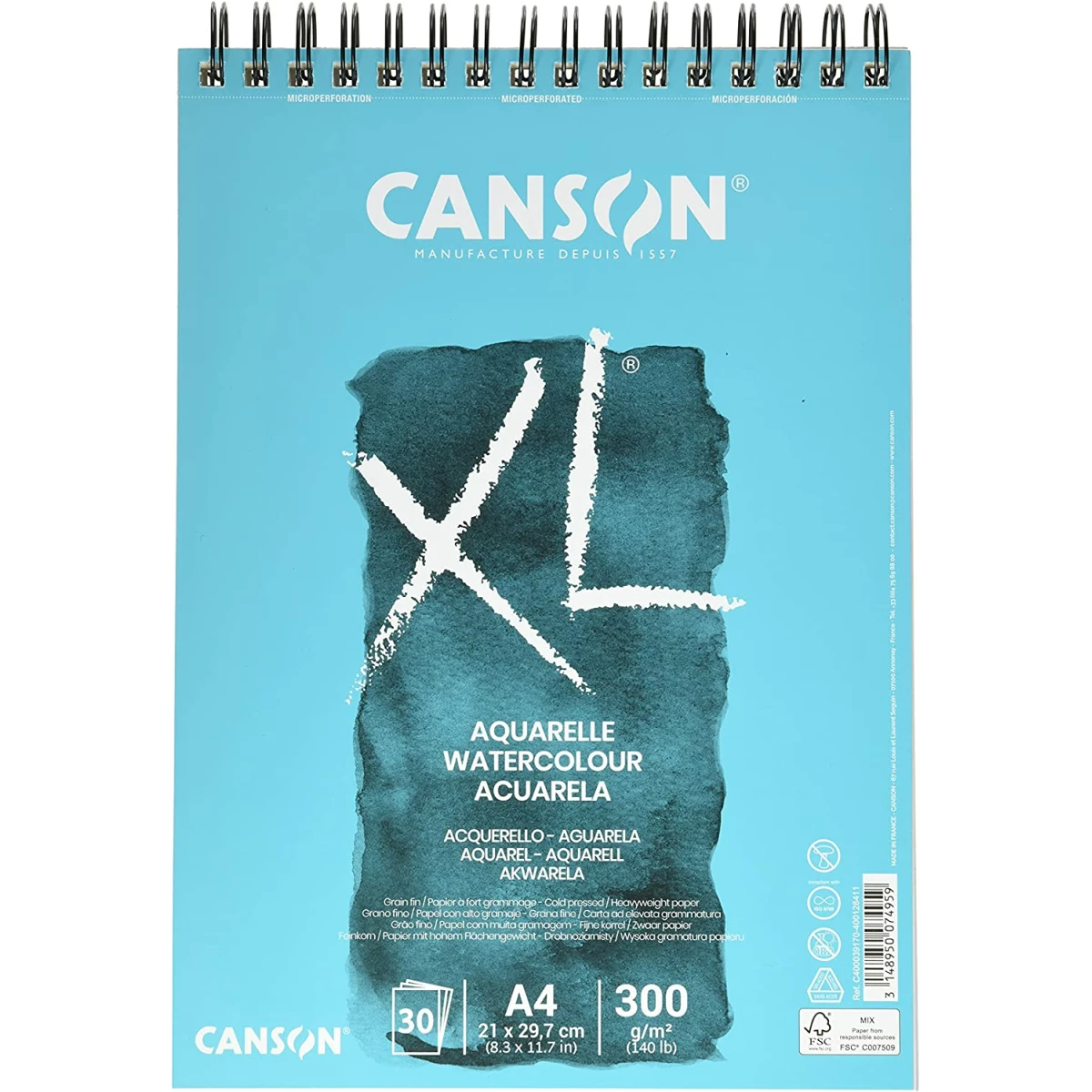 Thumbnail-Canson XL Aquarelle Microperfurado Espiral Álbum de 30 Folhas A4 – Grão Fino – 21×29,7cm – 300g – Cor Branco