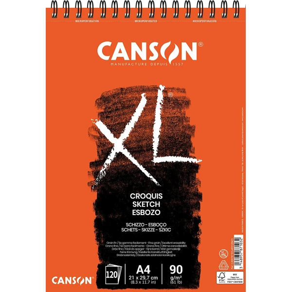 Thumbnail-Canson XL Sketchpad com 120 Folhas A4 – Espiral Microperfurada – 21×29,7cm – 90g – Cor Marfim