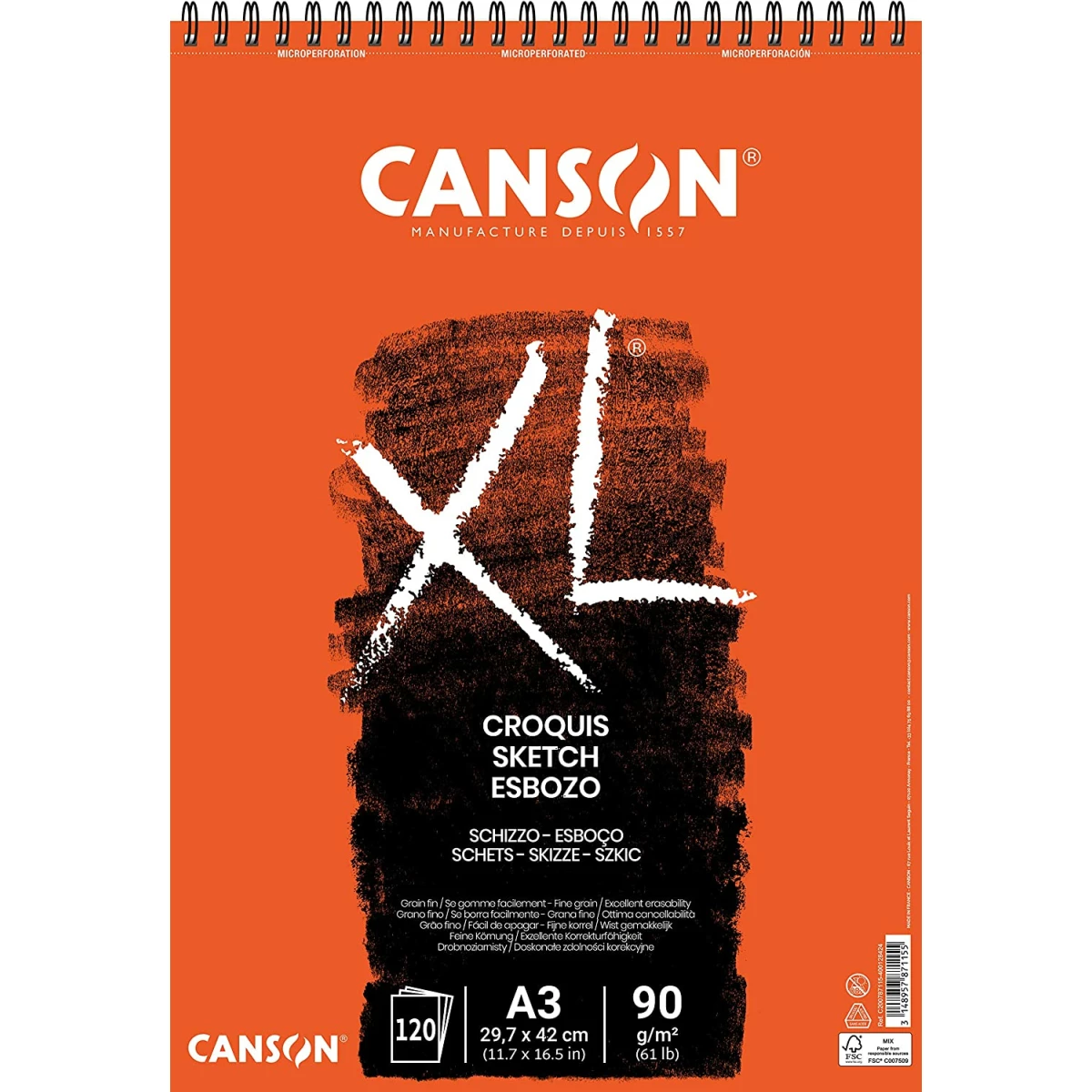 Thumbnail-Canson XL Sketchpad com 120 Folhas A3 – Espiral Microperfurada – 29,7x42cm – 90g – Cor Marfim