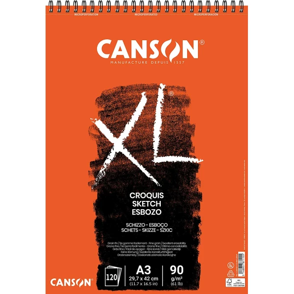 Thumbnail-Canson XL Sketchpad com 120 Folhas A3 – Espiral Microperfurada – 29,7x42cm – 90g – Cor Marfim