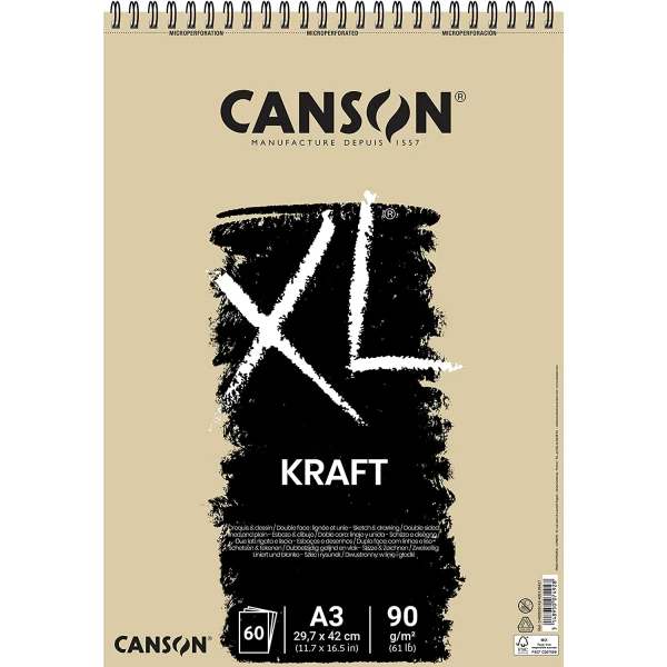 Thumbnail-Almofada Canson XL Kraft Forrada com 60 Folhas A3 – Espiral Microperfurada – 29,7x42cm – 90g – Cor Bege