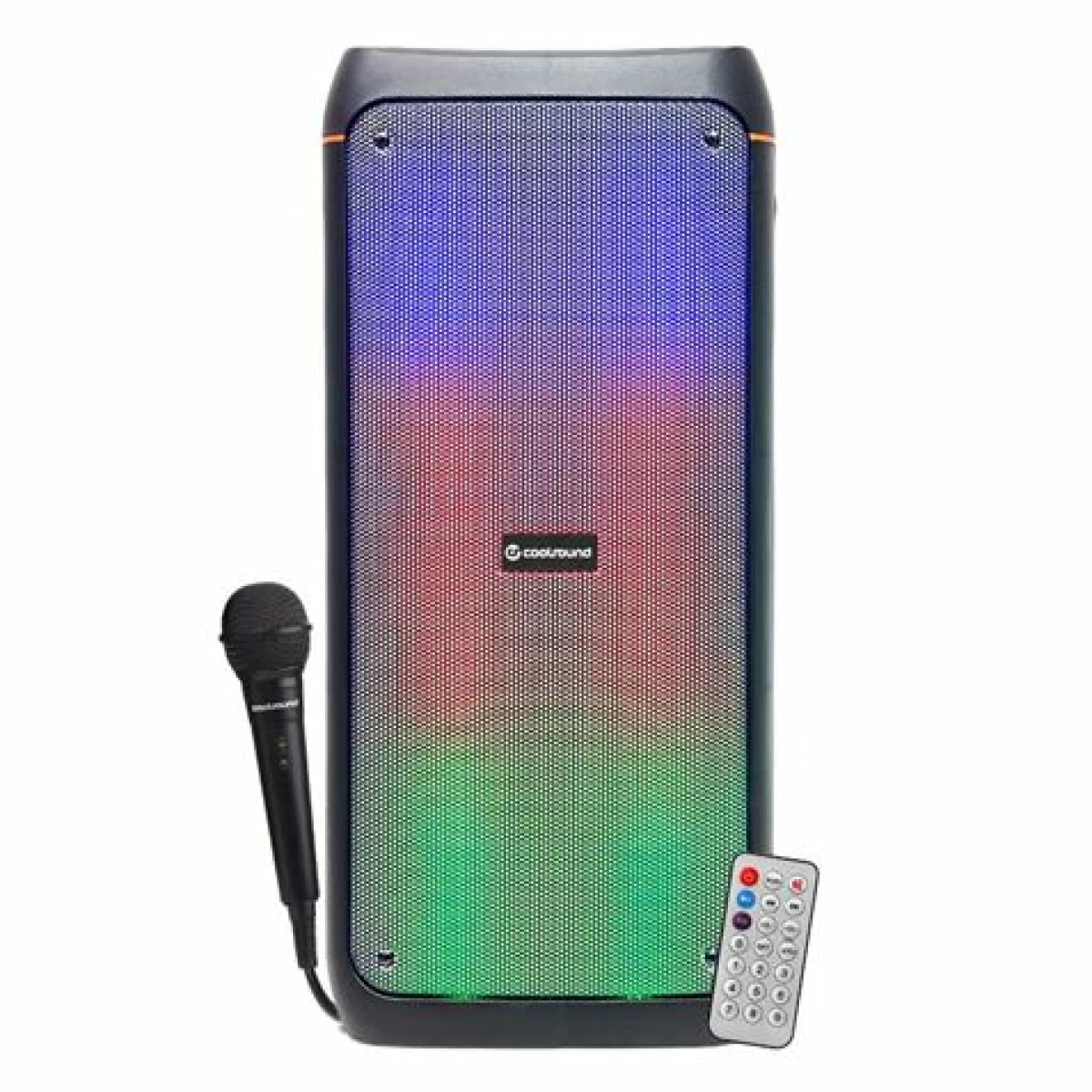 Thumbnail-Coolsound Party Boom A390 Alto-falante portátil Bluetooth 150W 2x 8″ – Iluminação LED – USB, MicroSD, Jack 3,5mm – Bateria 3,7V 3000mAh – Alça de transporte – Microfone e controle remoto incluídos