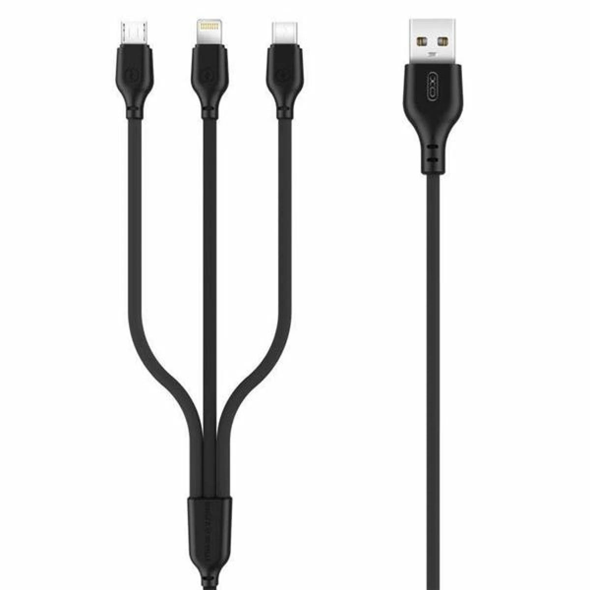 Thumbnail-Cabo de Carregamento Rápido XO 3 em 1 – Micro, Tipo C e Lightning para USB – 1m – Cor Preto