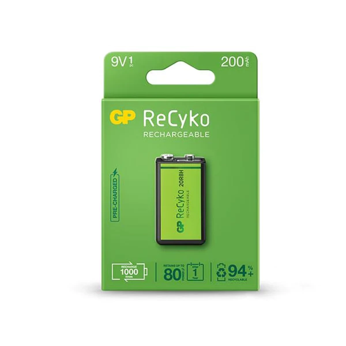 Thumbnail-Bateria recarregável GP ReCyko 200mAh 9V – pré-carregada – ciclo de vida: até 1000 vezes