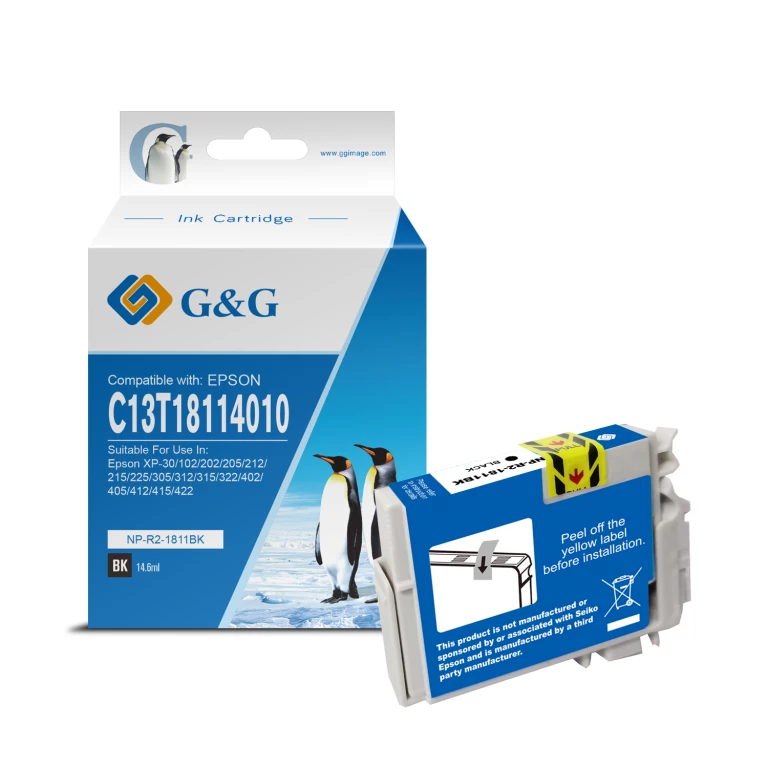 Thumbnail-Cartucho de tinta preto genérico G&G Epson T1811/T1801 (18XL) – Substitui C13T18114012/C13T18014012