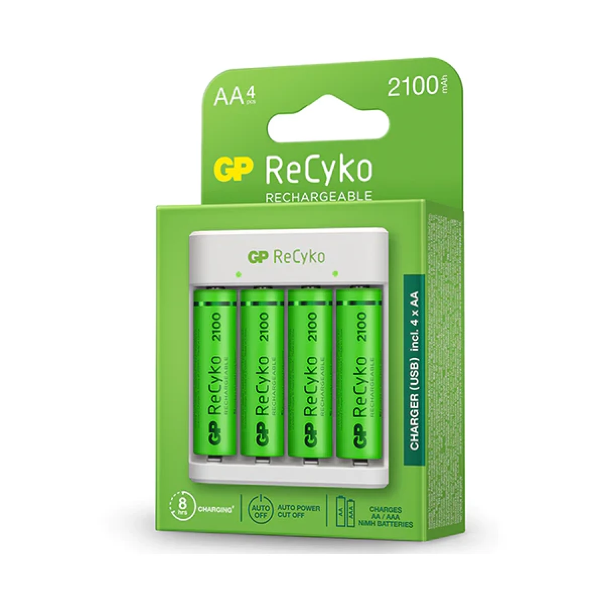 Thumbnail-Pacote de carregador USB GP ReCyko + 4 baterias recarregáveis 2100mAh AA