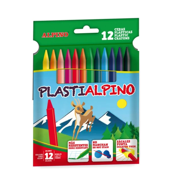 Thumbnail-Alpino Pack de 12 ceras PlastiAlpino para crianças – Material resistente – Não mancha – Cores vivas – Cores variadas