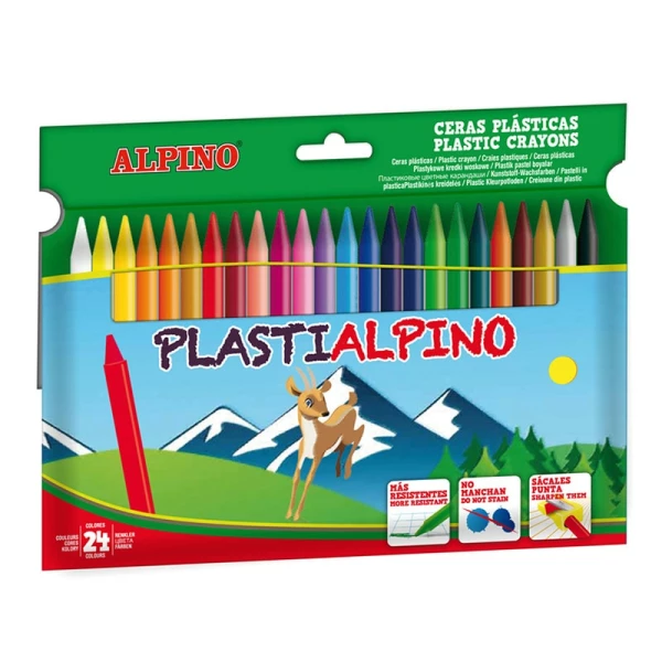 Thumbnail-Alpino Pack de 24 Ceras PlastiAlpino para Crianças – Material Resistente e Sem Manchas – Cores Brilhantes – Cores Variadas