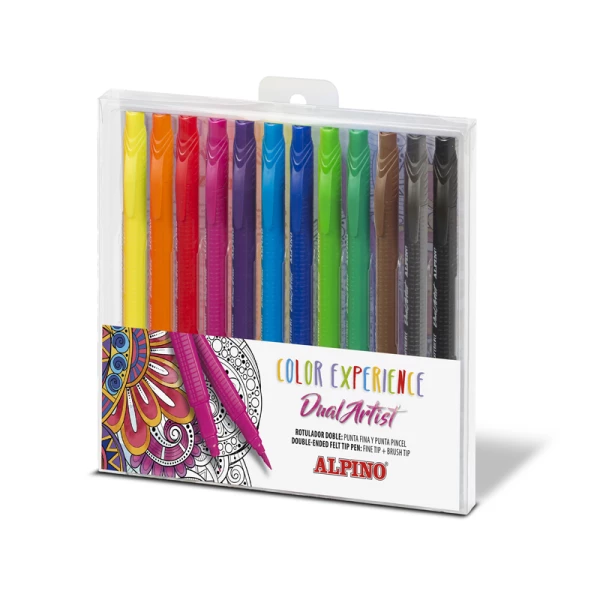 Thumbnail-Pacote Alpino Color Experience com 12 marcadores de ponta dupla com ponta de pincel – formato triangular ergonômico – ponta fina de 0,7 mm e ponta de pincel de 2,9 mm – cores variadas