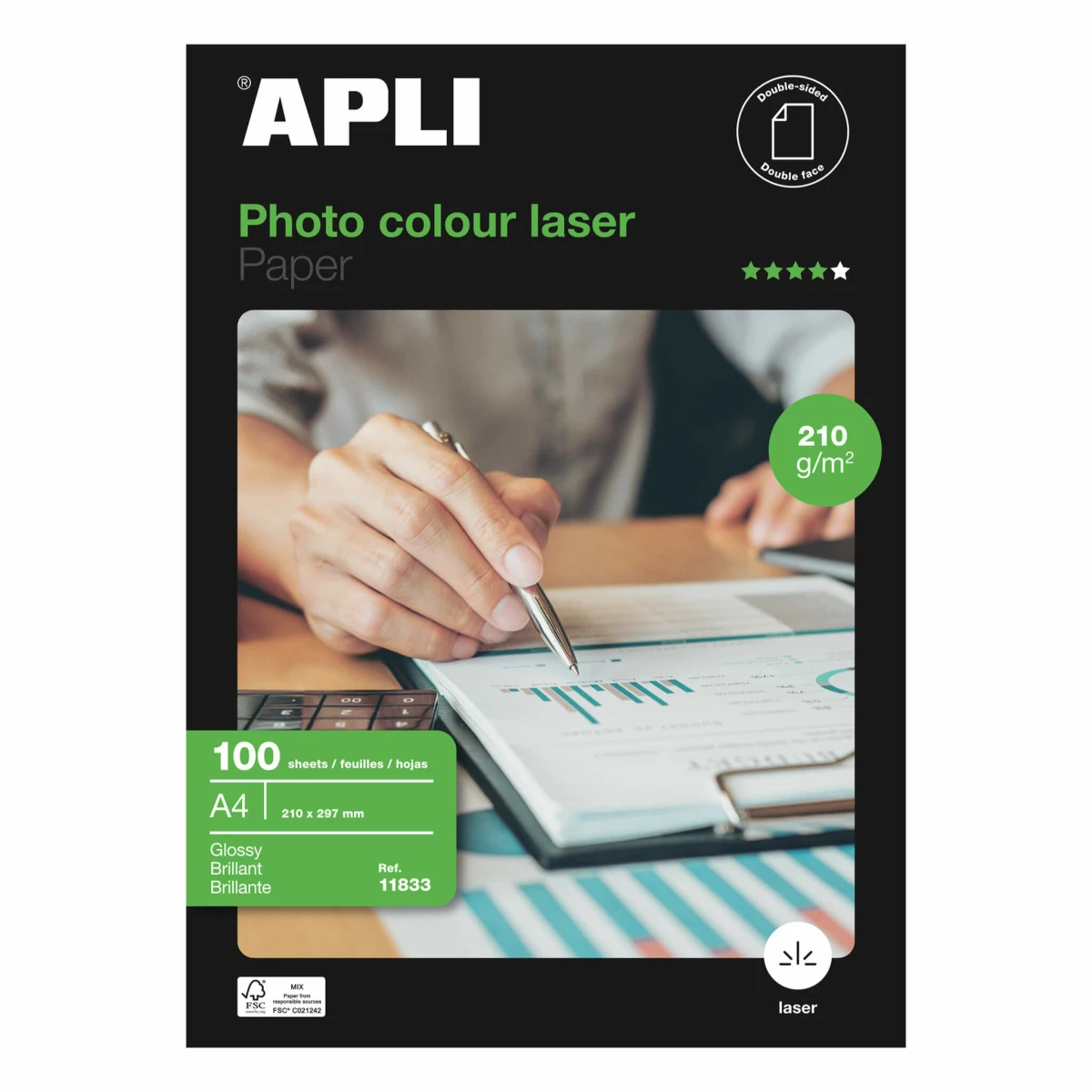 Thumbnail-Papel fotográfico Apli Laser colorido A4 210 g 100 folhas