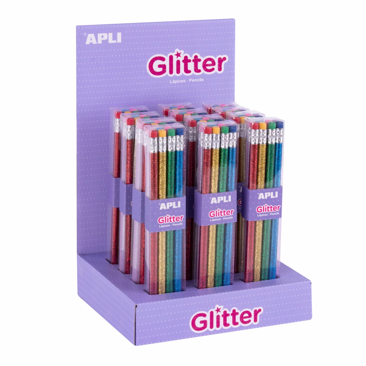 Thumbnail-Lápis Apli Glitter Collection Grafite com Borracha – 2mm HB – 12 Pacotes de 8 Lápis – 8 Cores Glitter – Visor 160x270x190mm