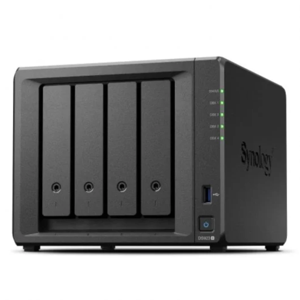 Thumbnail-Servidor de armazenamento Synology DiskStation DS923+ NAS – Até 4 unidades de armazenamento – Interface suportada M.2, SATA III – Compatível com 2,5″, 3,5″ – 2x RJ-45, 2x USB 2.0