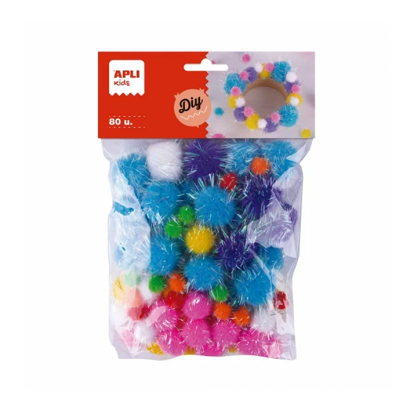 Thumbnail-Saco infantil Apli com 80 pompons brilhantes – tamanhos 10 mm, 20 mm, 25 mm – cores variadas