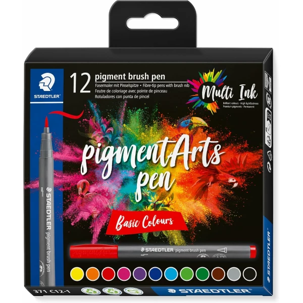 Thumbnail-Staedtler 371 Pacote com 12 marcadores Ponta de pincel macia – Nueva Tinta Multi Ink – Pigmentos Primera Calidad – Cores sortidas