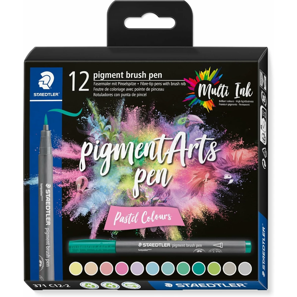 Thumbnail-Staedtler 371 Pacote com 12 marcadores de ponta de pincel macio – Nueva Tinta Multi Ink – Pigmentos Primera Calidad – Cores Pastel Variadas