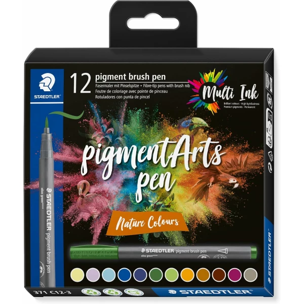 Thumbnail-Staedtler 371 Pacote com 12 marcadores de ponta de pincel macio – Nueva Tinta Multi Ink – Pigmentos Primera Calidad – Cores sortidas da natureza