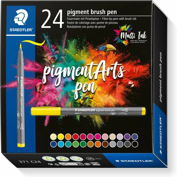 Thumbnail-Staedtler 371 Pacote com 24 marcadores Ponta de pincel macia – Nueva Tinta Multi Ink – Primera Calidad Pigments – Cores sortidas