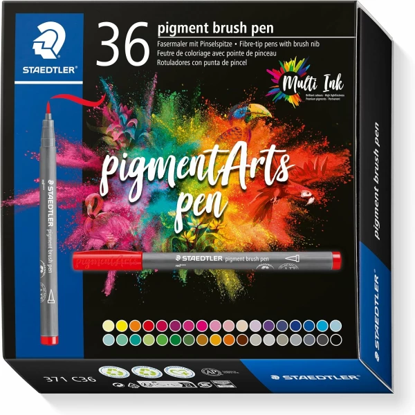 Thumbnail-Staedtler 371 Pacote com 36 marcadores Ponta de pincel macia – Nueva Tinta Multi Ink – Primera Calidad Pigments – Cores sortidas