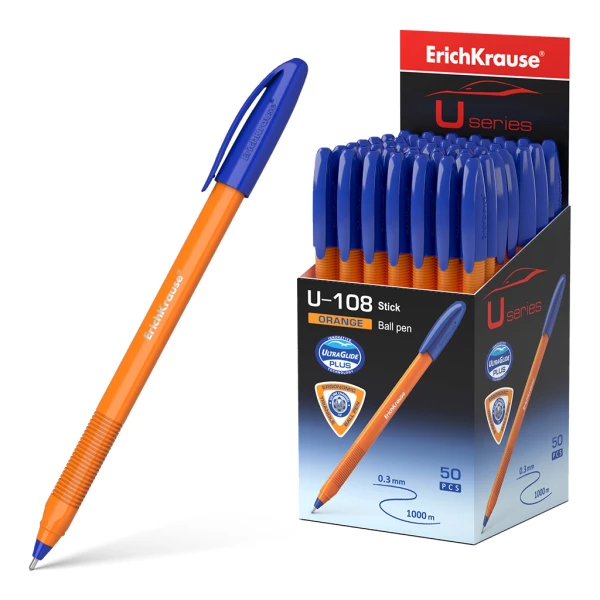 Thumbnail-Caneta Erichkrause U-108 Orange Stick – Tecnologia Ultra Glide – Tinta Azul