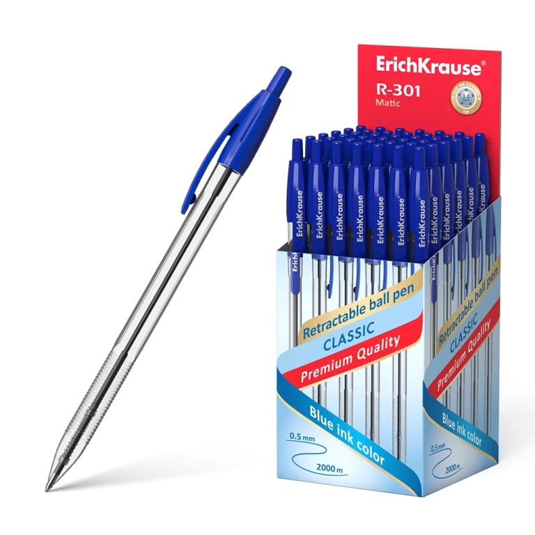 Thumbnail-Erichkrause Boligrafo Automatico R-301 Classic Matic 10 – Ponta Standard de 10mm – Tinta de Secagem Rápida – Corpo Hexagonal Transparente – Cor Azure