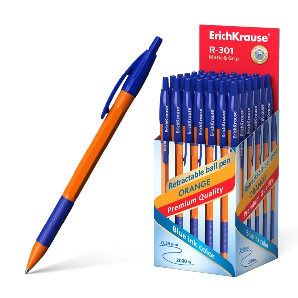 Thumbnail-Erichkrause Boligrafo Automatico R-301 Matic Orange&Grip 07 – Corpo hexagonal opaco – Punho de borracha – Ponta de 07 mm – Tinta de secagem rápida – Cor azul