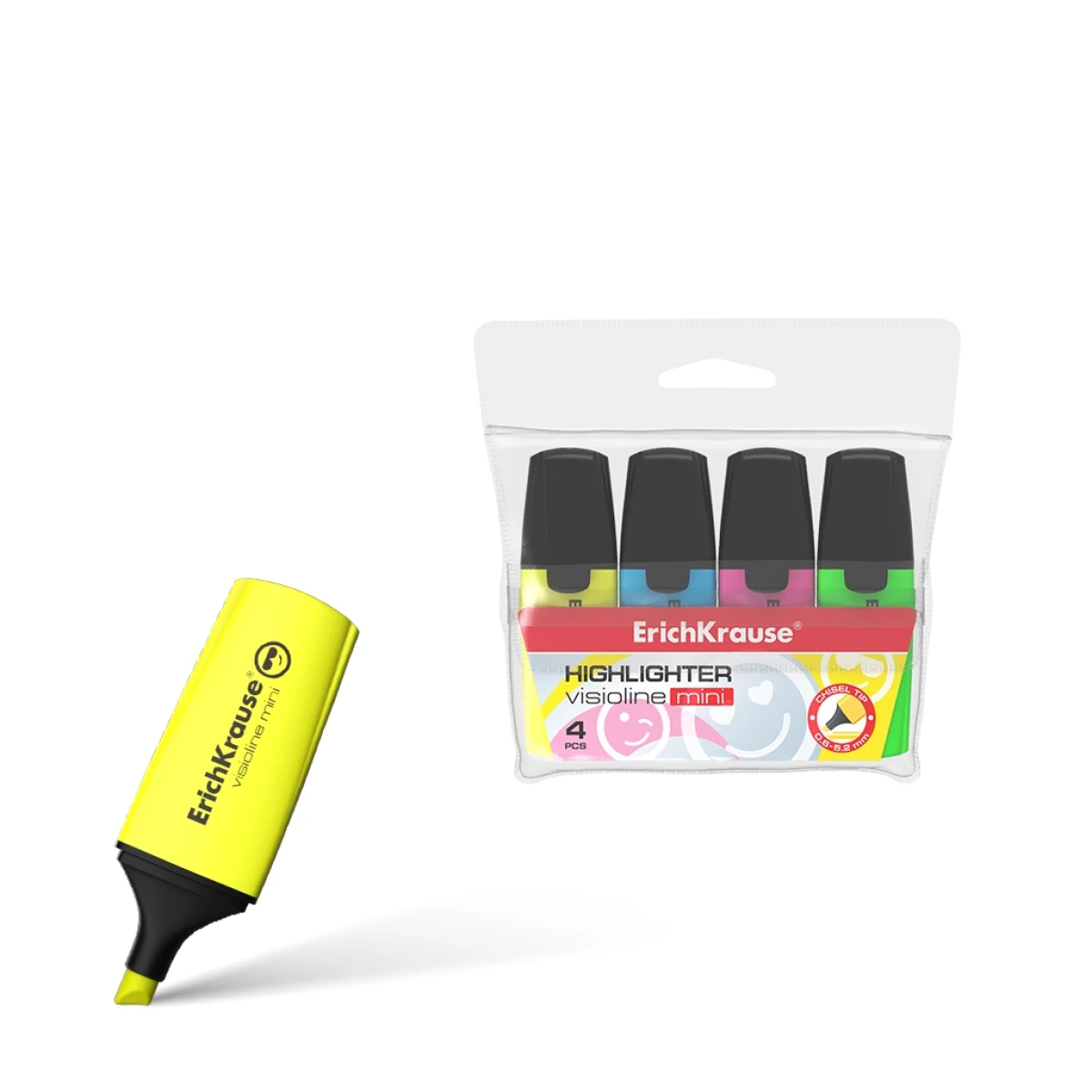 Thumbnail-Erichkrause Visioline Mini Pack de 4 Canetinhas – Mini formato com Emoticons Engraçados – Cores: Amarelo, Verde, Azul, Rosa – Fluorescente