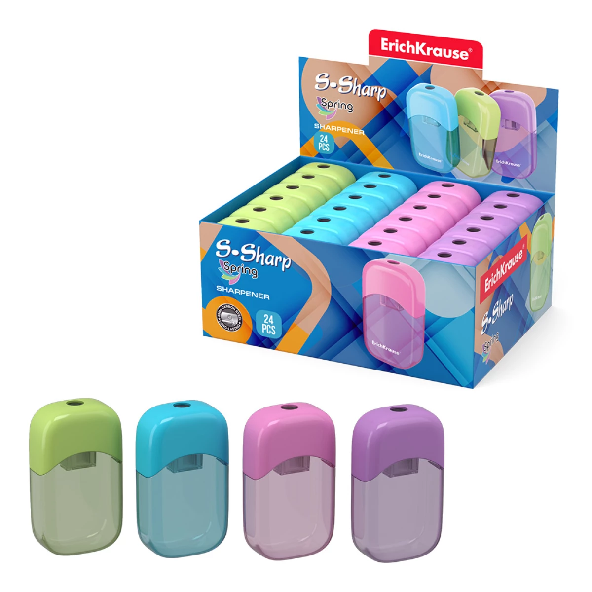 Thumbnail-Apontador de lápis Erichkrause S-Sharp com recipiente – Design ergonômico – Lâmina de aço resistente – Cores variadas