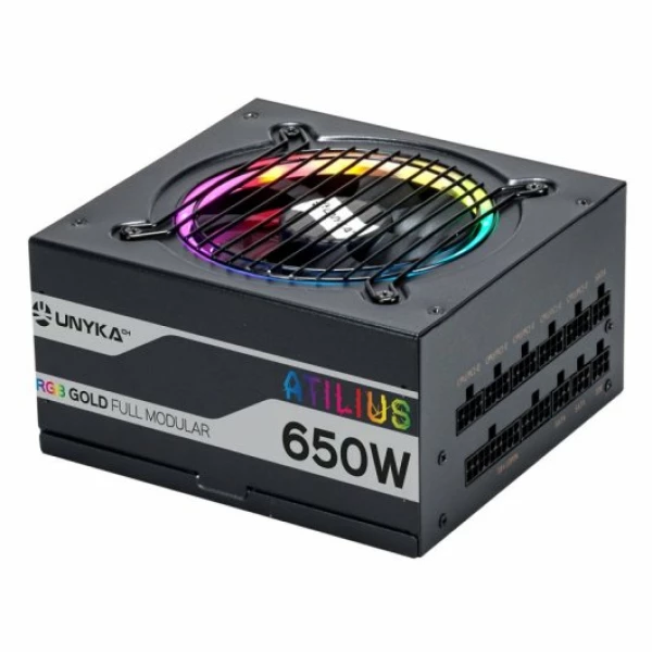 Thumbnail-Unykach Atilius RGB Black 650W Fonte de alimentação 650W ATX 2.31 – Iluminação RGB – Totalmente modular – PFC ativo – Ventoinha de 120 mm