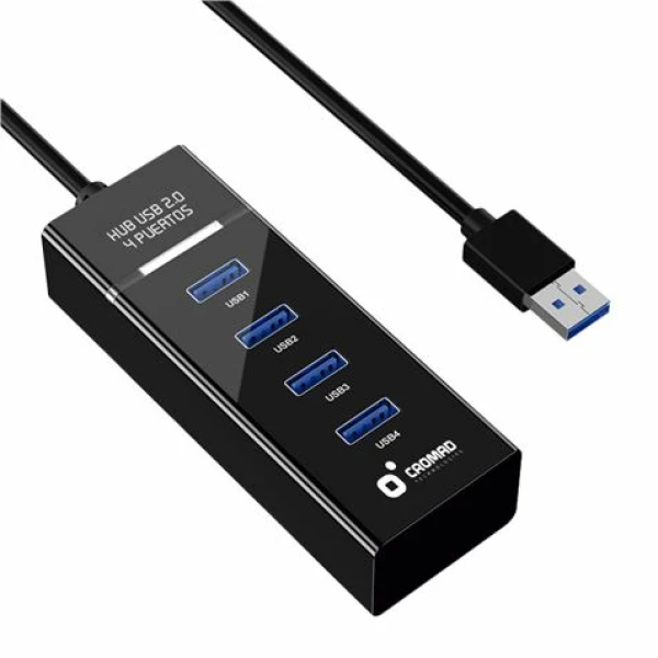 Thumbnail-Cabo Cromad USB 2.0 – Comprimento 30cm – Indicador LED – Velocidade de transferência 480 Mbps – 4 portas – Sem instalação – Compatível com todos os sistemas operacionais – Cor Preto