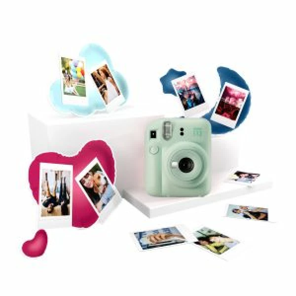 Thumbnail-Fujifilm Pack Melhores Memórias Instax Mini 12 Câmera Instantânea Verde Menta + Filme Instax Mini 10ud. + 3 Molduras para Fotos – Tamanho da Imagem 62x46mm – Flash Automático – Exposição Automática – Mini Espelho para Selfies – Modo Close-Up