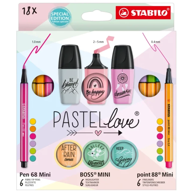 Thumbnail-Stabilo Pastellove Pacote de 18 Marcadores e Marcadores – 6 Caneta Premium 68 Mini Marcadores, 6 Mini Marcadores 88 Pontos e 6 Marcadores Fluorescentes BOSS MINI Pastellove – Cores Sortidas