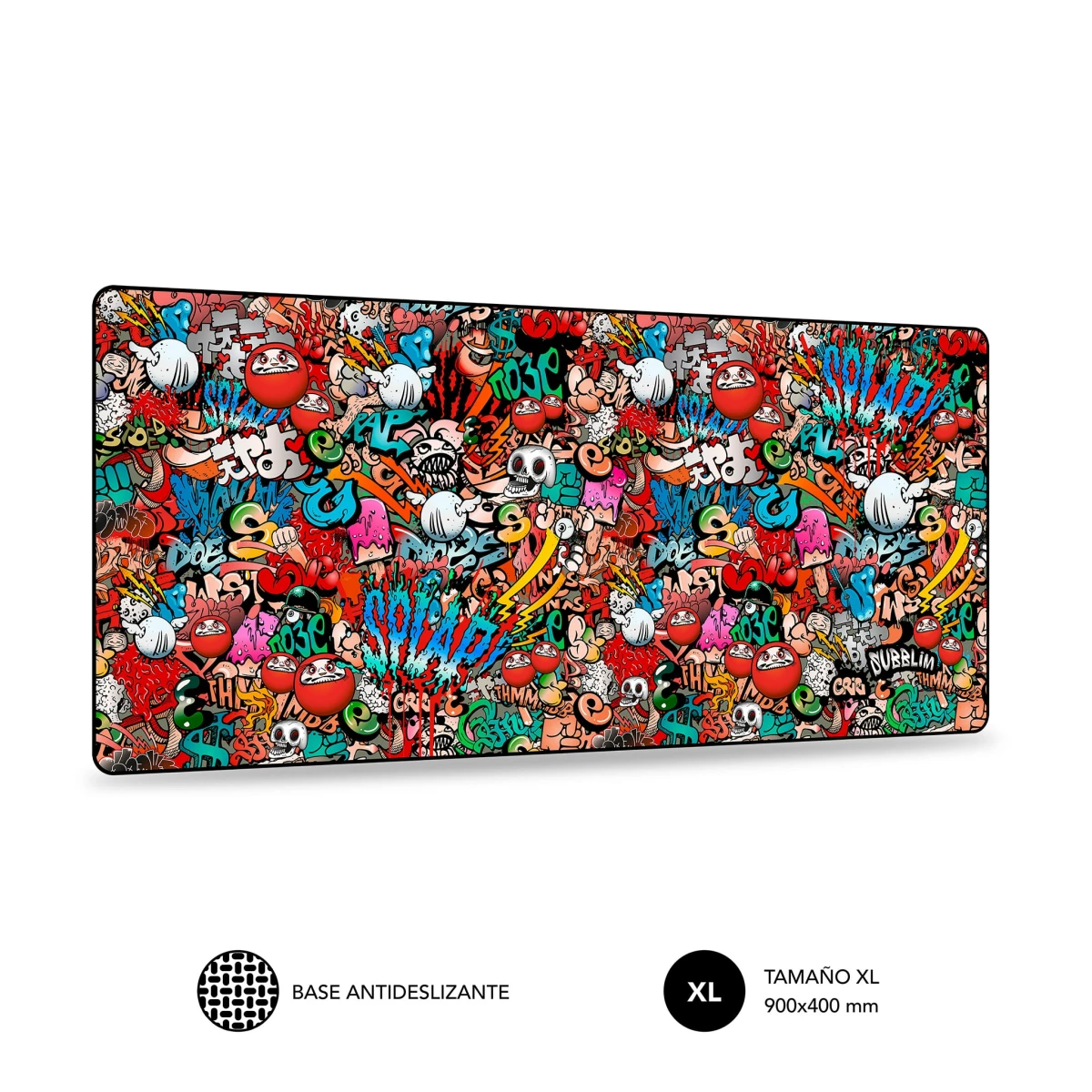 Thumbnail-Mouse Pad Subblim Graffiti – Tamanho 900x400mm – Borracha antiderrapante – Bordas costuradas – Alta elasticidade – Tecnologia de impressão de alta precisão e qualidade – Fácil de limpar – Cor preta