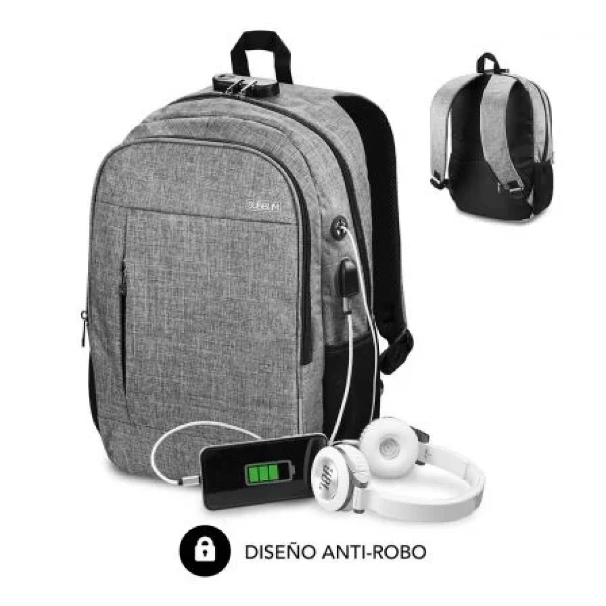 Thumbnail-Mochila Subblim Urban Lock System – para laptops de até 16″ – Trava antirroubo – Alças ergonômicas – Costas com sistema de fluxo de ar – Zíper duplo – Bolsos laterais em malha – Porta USB – Saída para fone de ouvido – Cor vermelha