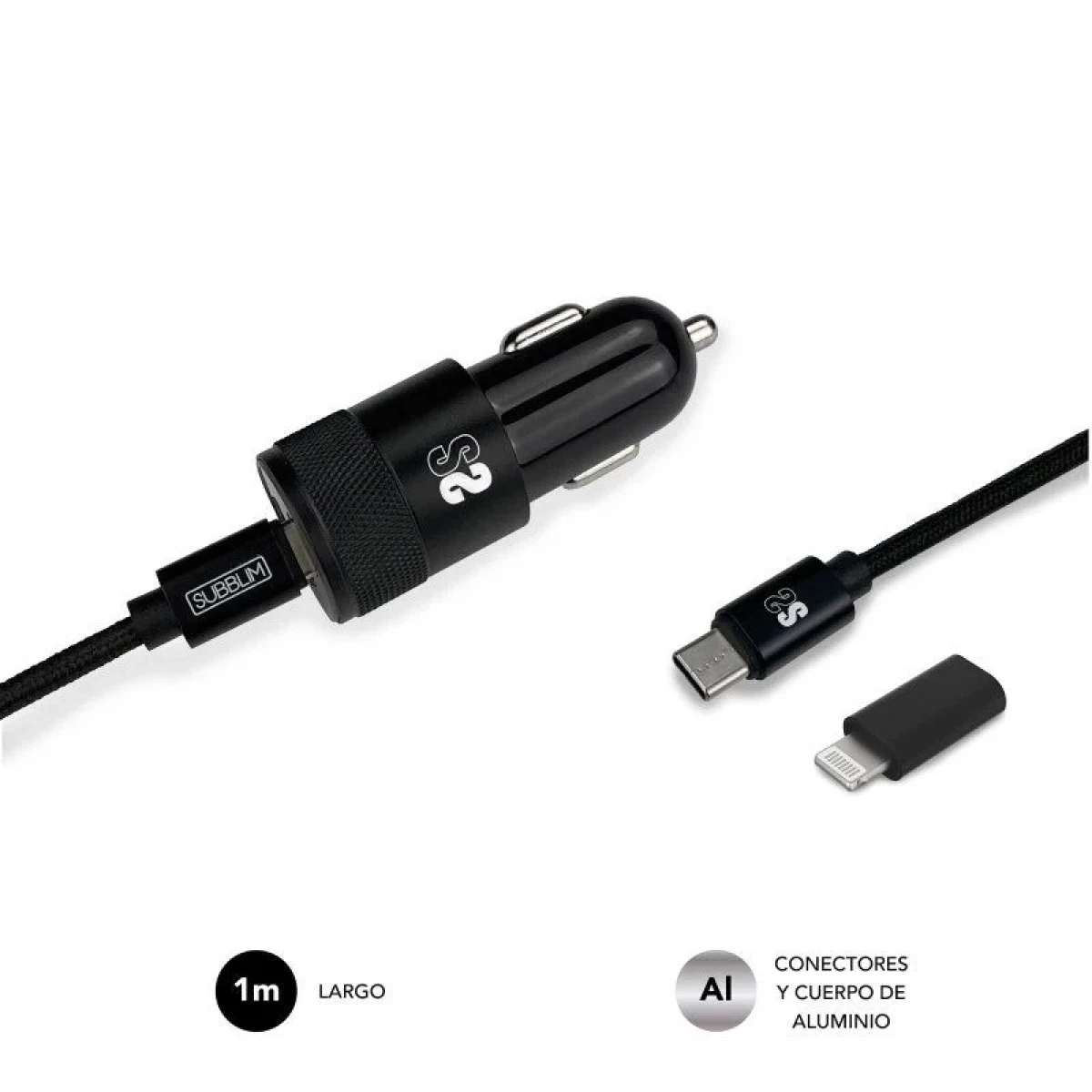 Thumbnail-Subblim Cargador Cargador Dual PD20W+QC3.0+C para C/Lightning cabo – Carregamento rápido – 2 portas USB C + USB A – Cabo USB C reversível com adaptador Lightning – Potência máxima 20W – Cor Preto