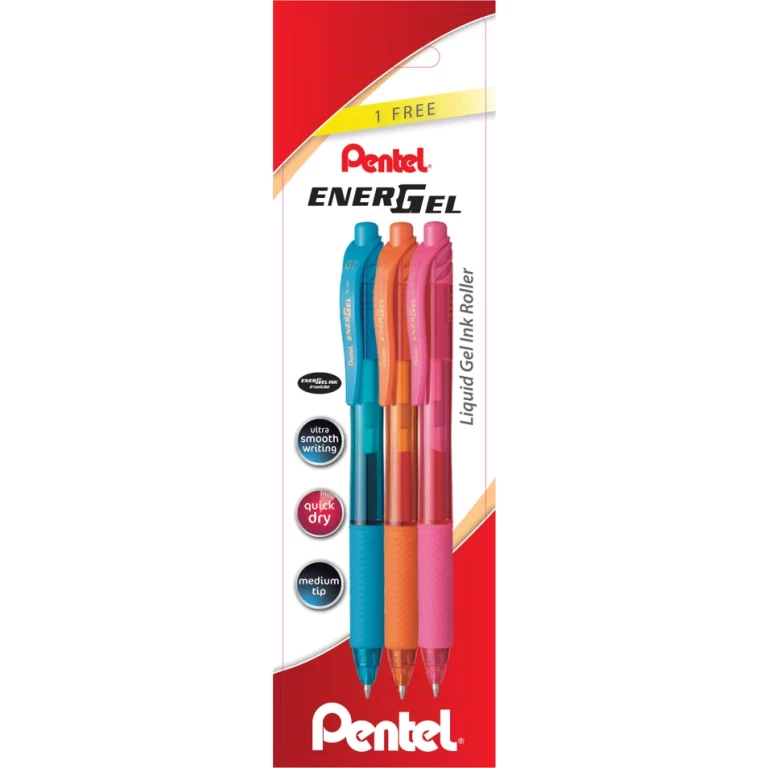 Thumbnail-Pentel EnerGel X Pacote de 3 canetas esferográficas retráteis de tinta gel – Ponta 0,7 mm – Curso 0,35 mm – Recarregável – Punho – 50% materiais reciclados – Cores sortidas