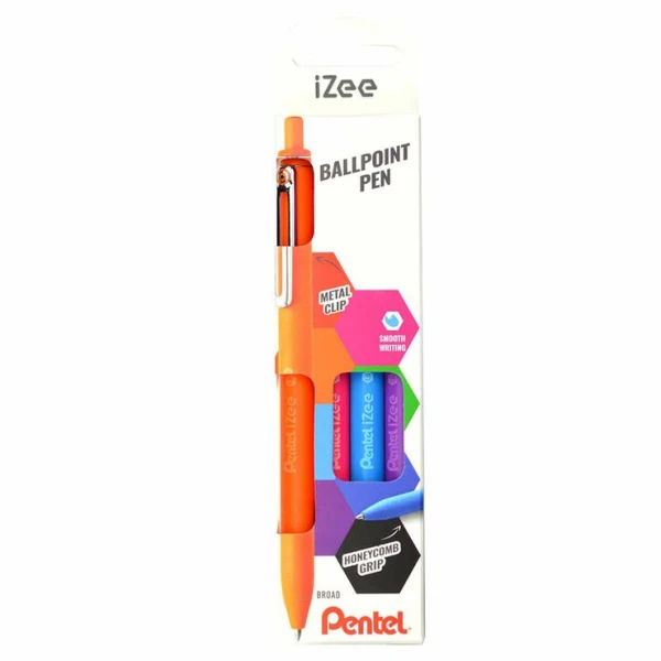 Thumbnail-Pentel iZee Pacote de 4 Canetas Esferográficas Retráteis – Ponta 0,7mm – Traço 0,35mm – Clipe de Metal – Cores Laranja, Azul Claro, Rosa e Violeta