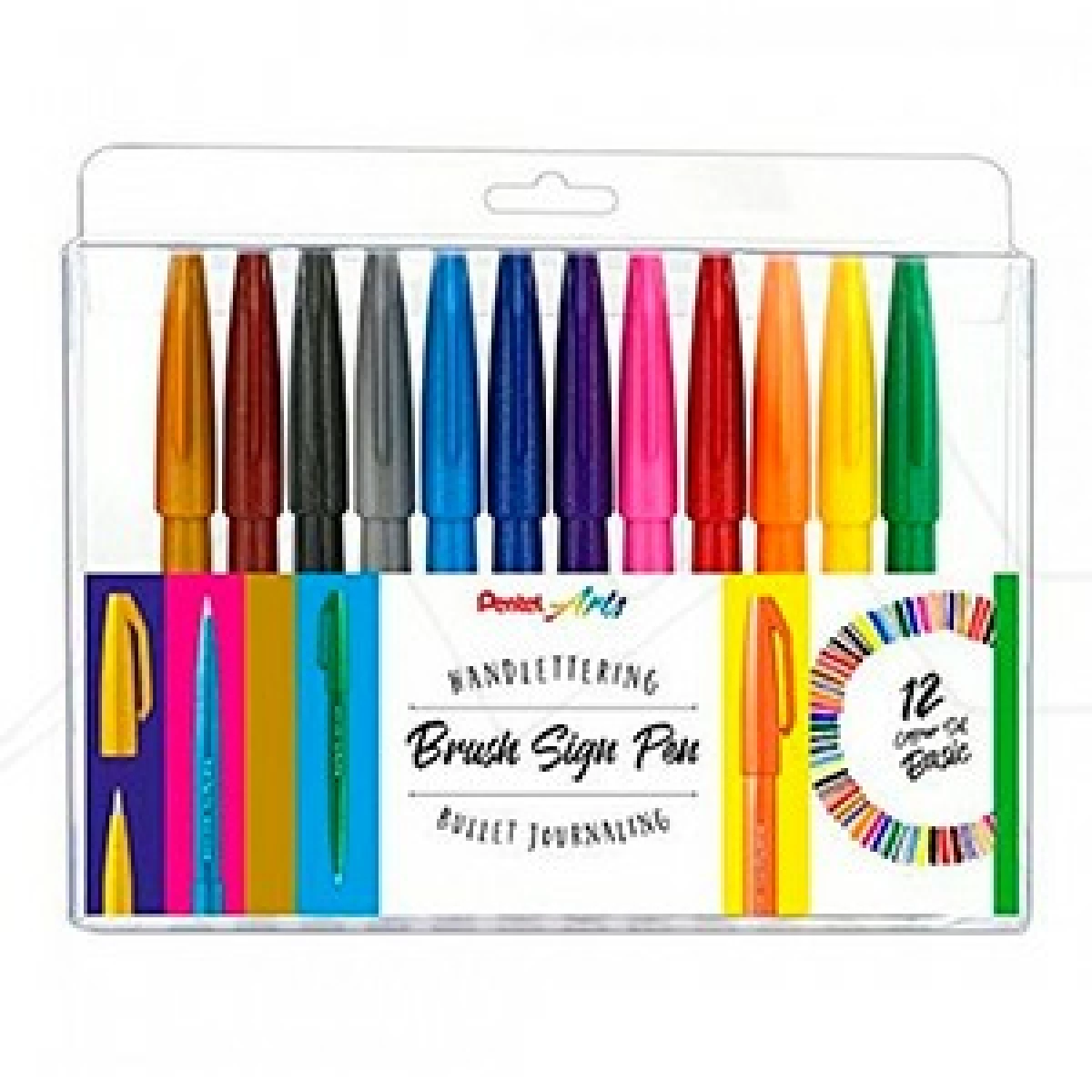 Thumbnail-Pentel Brush Sing Pen Pacote de 12 marcadores com ponta de pincel – Linhas finas ou grossas dependendo da pressão – Feito com 81% de plástico reciclado – Cores vivas variadas