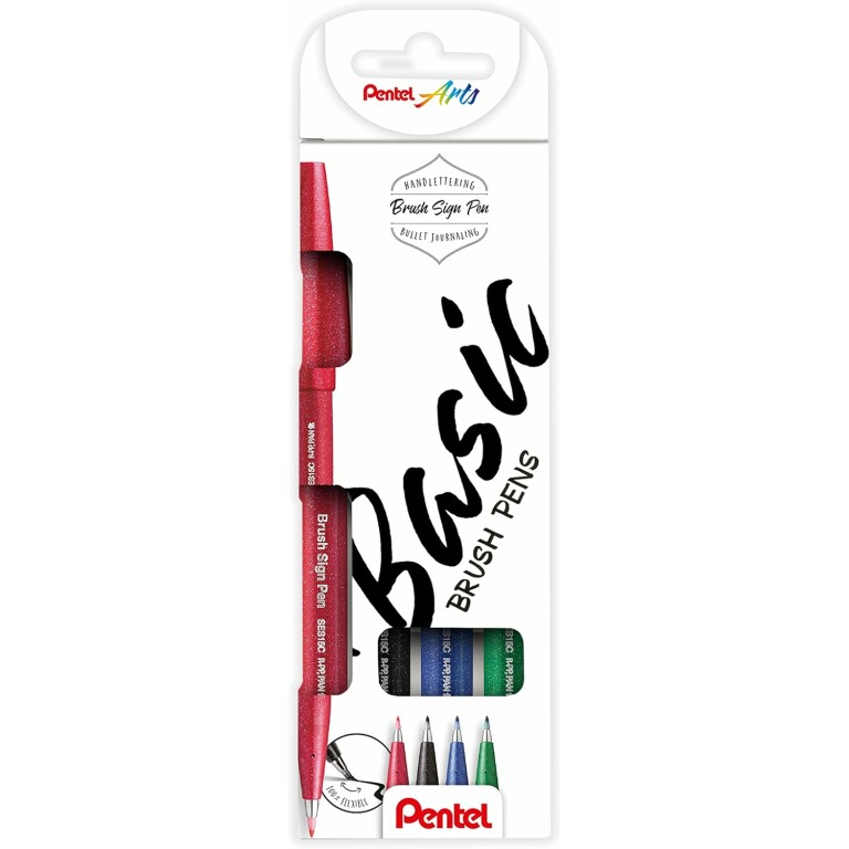 Thumbnail-Marcador pentel brush sign pen em blister de 4 cores preto vermelho azul e verde