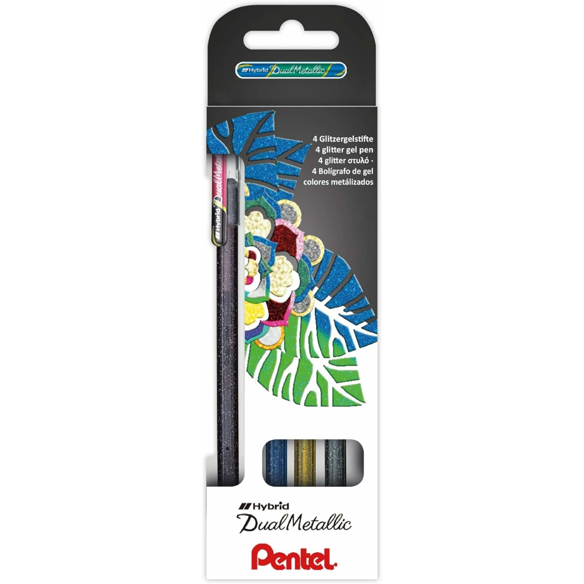 Thumbnail-Pentel Hybrid Dual Metallic Pacote de 4 canetas esferográficas com tinta gel brilhante – Ponta 1mm – Curso 0,5mm – Cores brilhantes sortidas